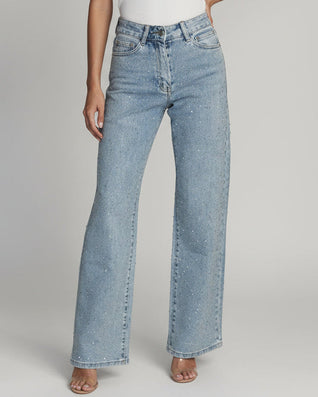 JEANS TIRO ALTO CON DETALLES DE PEDRERIA