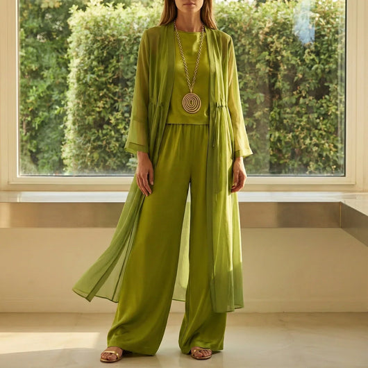 Elvira | Conjunto coordinado de túnica drapeada relajada y pantalones de pierna ancha