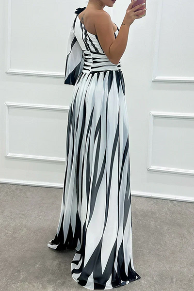 Hazel™ | Vestido maxi elegante a rayas de un solo hombro