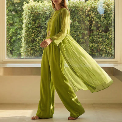 Elvira | Conjunto coordinado de túnica drapeada relajada y pantalones de pierna ancha