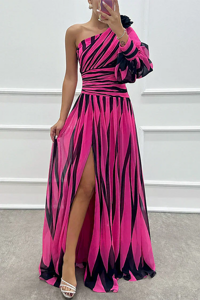 Hazel™ | Vestido maxi elegante a rayas de un solo hombro