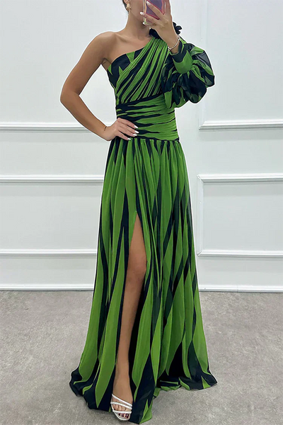 Hazel™ | Vestido maxi elegante a rayas de un solo hombro