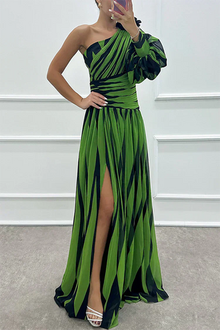 Hazel™ | Vestido maxi elegante a rayas de un solo hombro