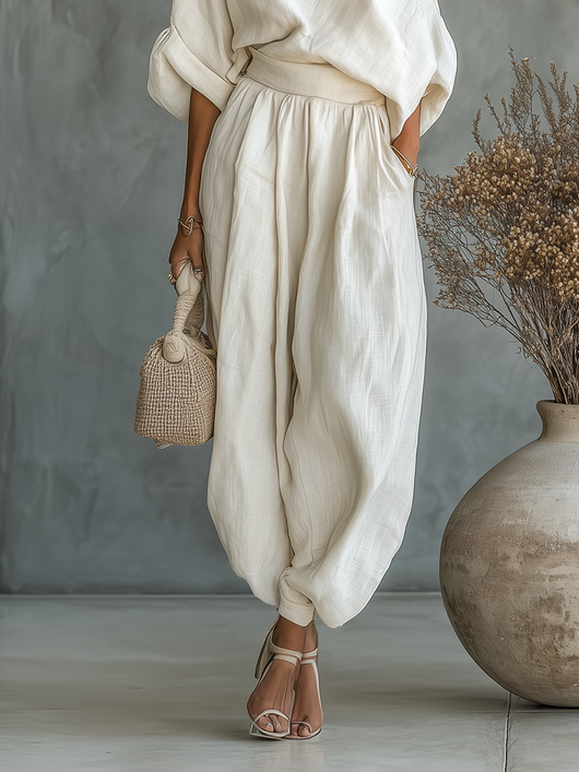 Lisa | Conjunto de top suave de hombros descubiertos y pantalones entallados