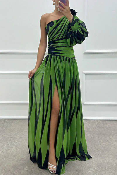 Hazel™ | Vestido maxi elegante a rayas de un solo hombro
