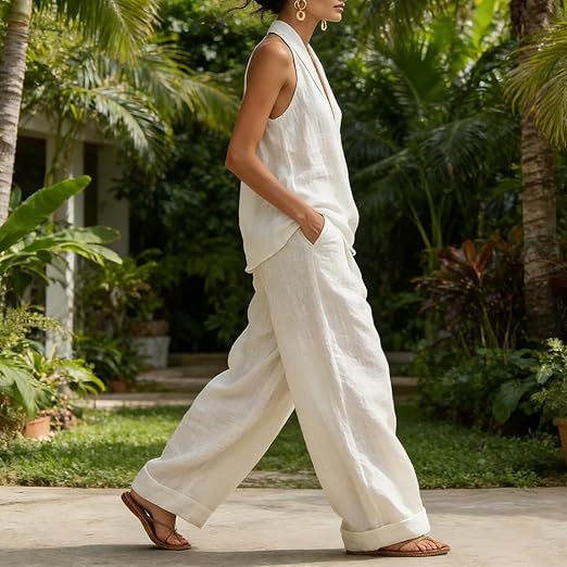 Ainhoa | Conjunto coordinado de top de tirantes holgado y pantalones de pierna ancha