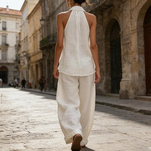 Ainhoa | Conjunto coordinado de top de tirantes holgado y pantalones de pierna ancha
