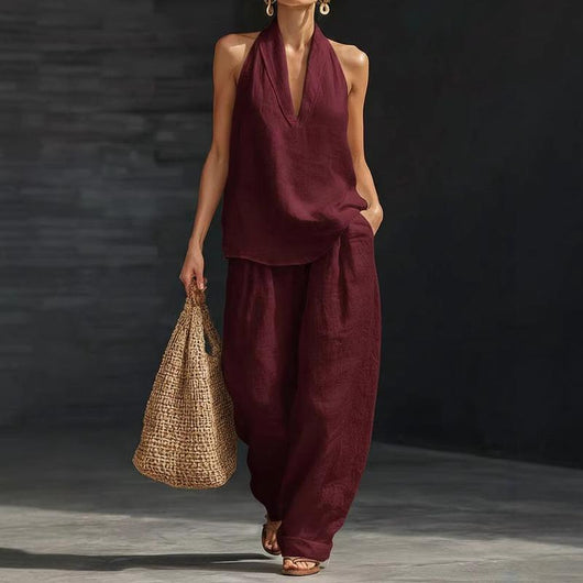 Ainhoa | Conjunto coordinado de top de tirantes holgado y pantalones de pierna ancha