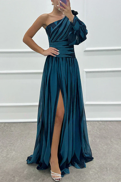 Hazel™ | Vestido maxi elegante a rayas de un solo hombro