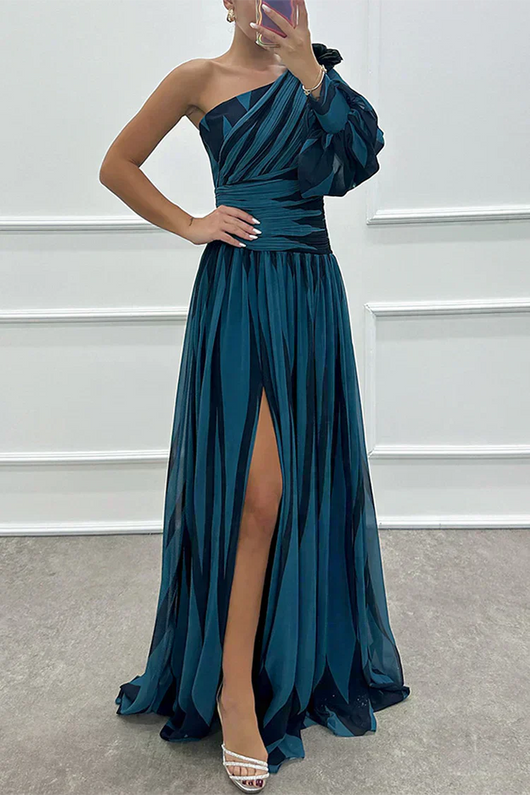 Hazel™ | Vestido maxi elegante a rayas de un solo hombro