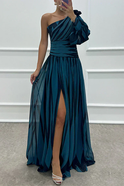 Hazel™ | Vestido maxi elegante a rayas de un solo hombro