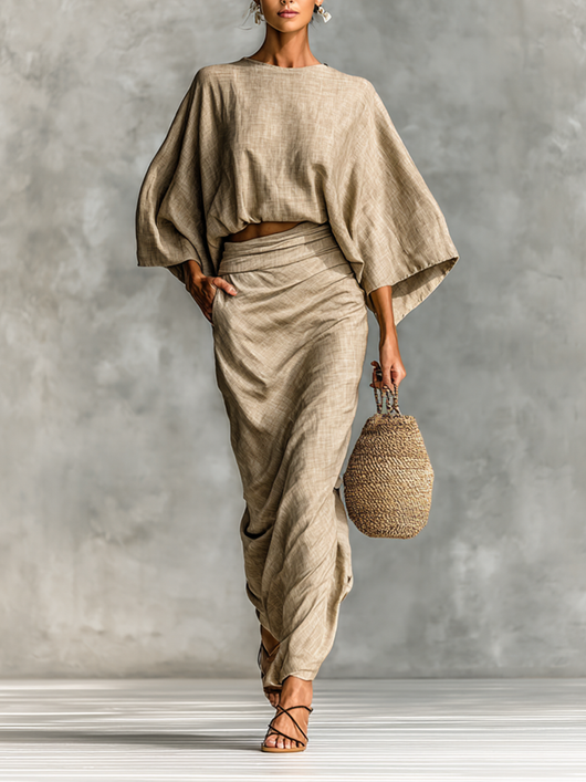 Selene | Top de mangas murciélago suave y falda maxi, conjunto de dos piezas