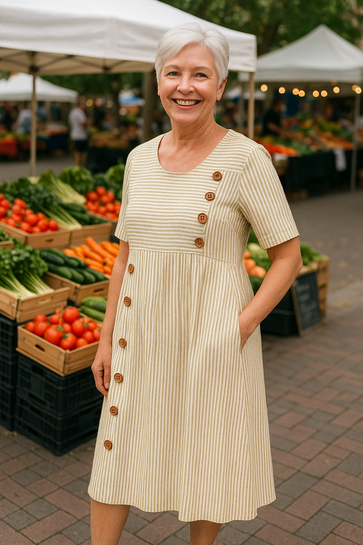 Brenda | Vestido midi a rayas: comodidad sin esfuerzo, confianza para el día a día