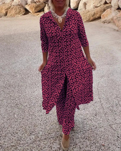 Sara | Conjunto de túnica bohemia con estampado geométrico y pantalones de pierna ancha