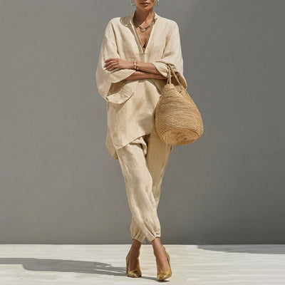 Marina | Top holgado con escote en V y pantalones de pierna ancha, conjunto coordinado