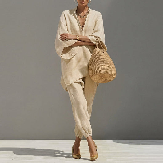 Marina | Top holgado con escote en V y pantalones de pierna ancha, conjunto coordinado