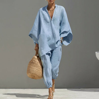 Marina | Top holgado con escote en V y pantalones de pierna ancha, conjunto coordinado