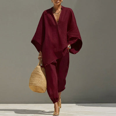 Marina | Top holgado con escote en V y pantalones de pierna ancha, conjunto coordinado