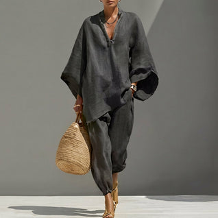 Marina | Top holgado con escote en V y pantalones de pierna ancha, conjunto coordinado