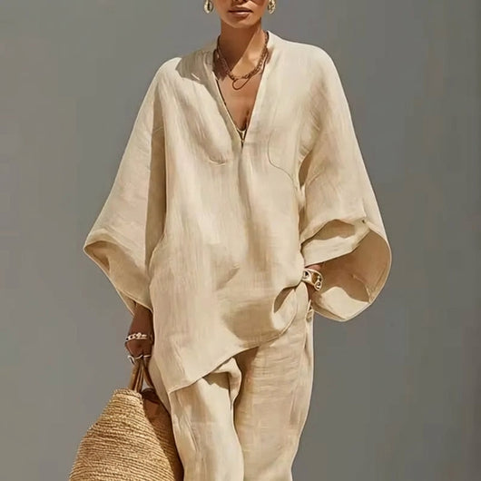 Marina | Top holgado con escote en V y pantalones de pierna ancha, conjunto coordinado