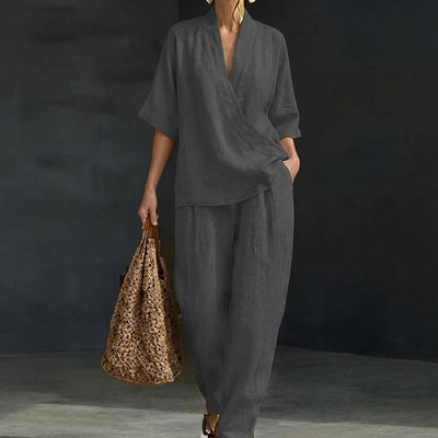 Dolores | Conjunto a juego con top Henley holgado y pantalones de pierna ancha