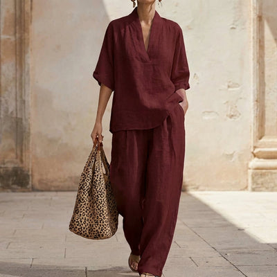 Dolores | Conjunto a juego con top Henley holgado y pantalones de pierna ancha