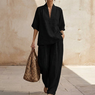 Dolores | Conjunto a juego con top Henley holgado y pantalones de pierna ancha