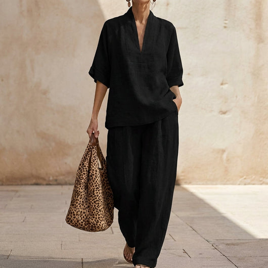 Dolores | Conjunto a juego con top Henley holgado y pantalones de pierna ancha