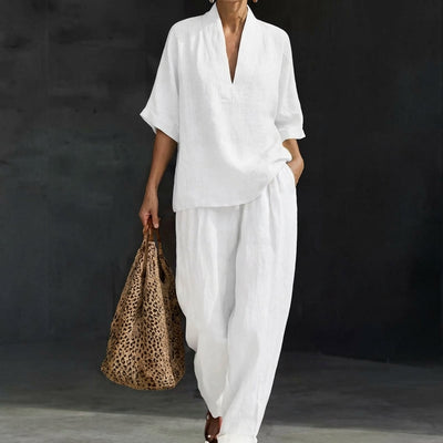 Dolores | Conjunto a juego con top Henley holgado y pantalones de pierna ancha