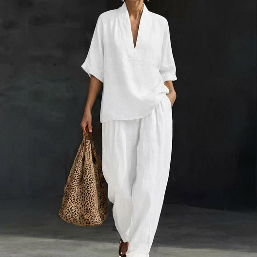 Dolores | Conjunto a juego con top Henley holgado y pantalones de pierna ancha