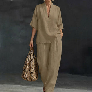 Dolores | Conjunto a juego con top Henley holgado y pantalones de pierna ancha