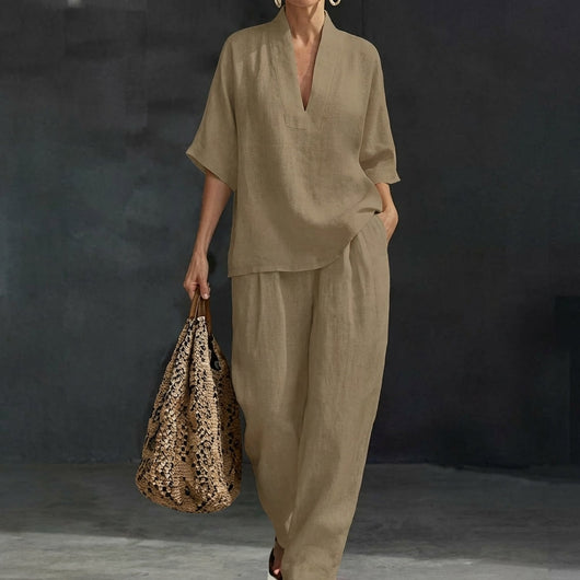Dolores | Conjunto a juego con top Henley holgado y pantalones de pierna ancha