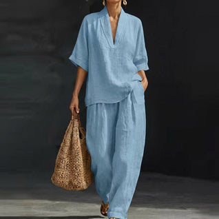 Dolores | Conjunto a juego con top Henley holgado y pantalones de pierna ancha