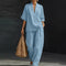 Dolores | Conjunto a juego con top Henley holgado y pantalones de pierna ancha