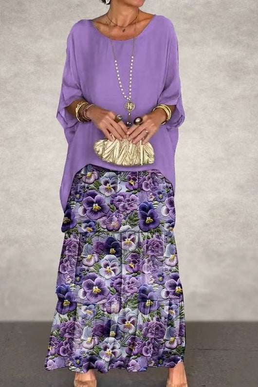 Vestido en capas Nora - Flor morada