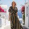 Lina | Vestido midi cruzado de rayas con manga corta y escote en V