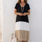 Thalia | Vestido midi de manga corta con bloques de color y escote en V