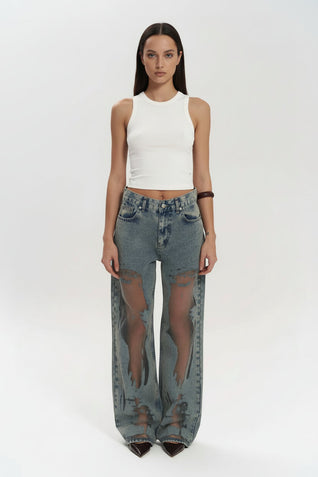JEANS AZULES CON EFECTO TRANSPARENTE