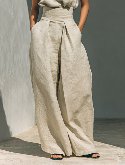 Aurora | Conjunto coordinado beige holgado sin mangas con pantalones de pierna ancha