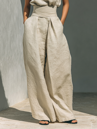 Aurora | Conjunto coordinado beige holgado sin mangas con pantalones de pierna ancha