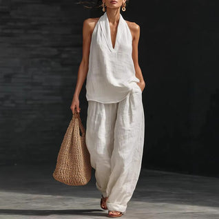 Ainhoa | Conjunto coordinado de top de tirantes holgado y pantalones de pierna ancha