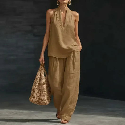 Ainhoa | Conjunto coordinado de top de tirantes holgado y pantalones de pierna ancha