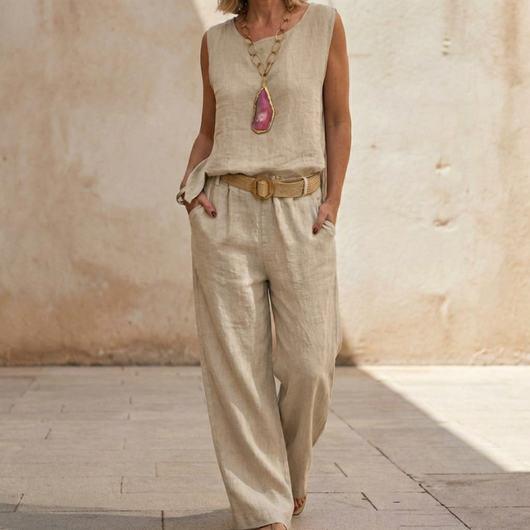 Paloma | Conjunto bohemio de top sin mangas y pantalones recortados