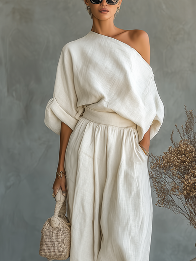 Lisa | Conjunto de top suave de hombros descubiertos y pantalones entallados