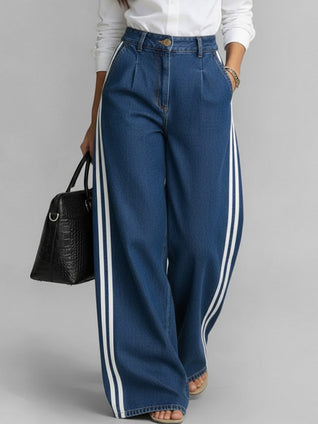 PANTALÓN DENIM WIDE LEG CON FRANJAS LATERALES