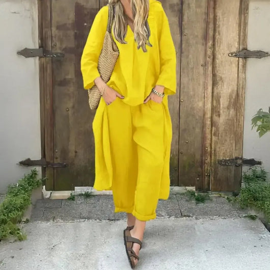 Lucía | Chaleco Largo Suelto y Pantalones de Pierna Ancha, Conjunto de dos piezas