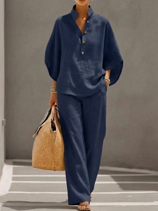 Maribel | Conjunto de blusa relajada de manga murciélago y pantalón de pierna ancha