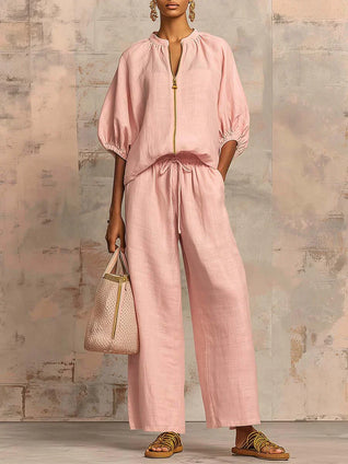 Alba | Camisa de botones holgada y pantalones de pierna ancha, conjunto coordinado