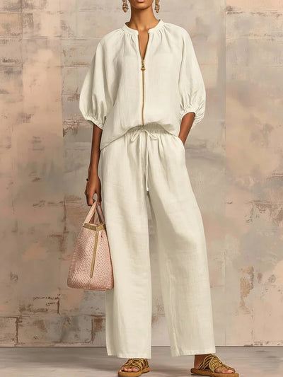 Alba | Camisa de botones holgada y pantalones de pierna ancha, conjunto coordinado