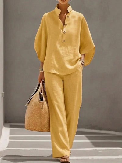 Maribel | Conjunto de blusa relajada de manga murciélago y pantalón de pierna ancha